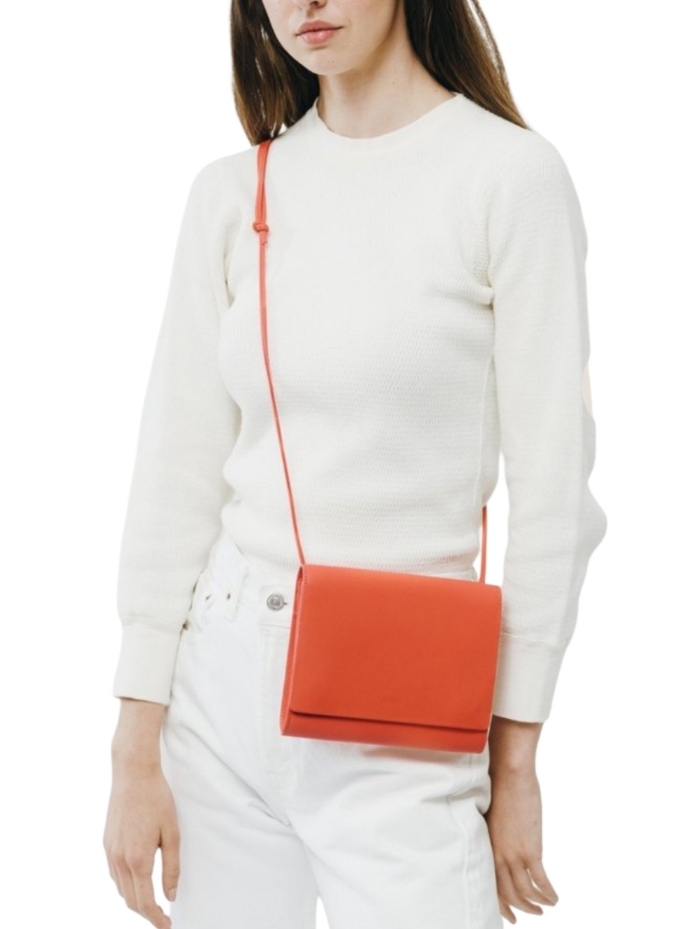 BAGGU | Minimalist Orange Cowhide Leather Crossbody Shoulder Bag